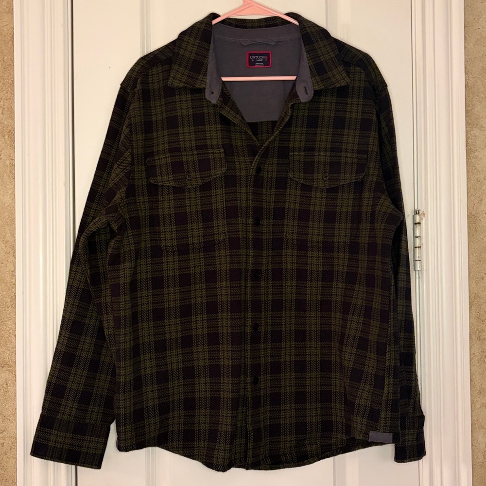 UNTUCKit Men’s Heavy Plaid Button Front Shirt Jacket Green and Black Large - Picture 2 of 10